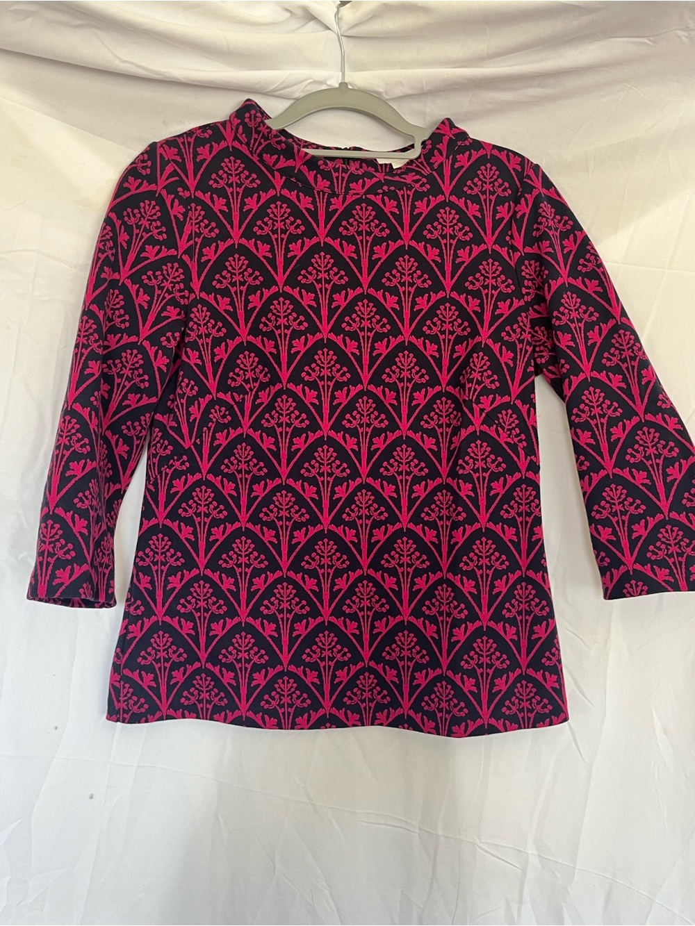 Boden Pink Navy Floral-Patterned 3/4 Long Sleeve Knit Top Size 6 Preppy Classic